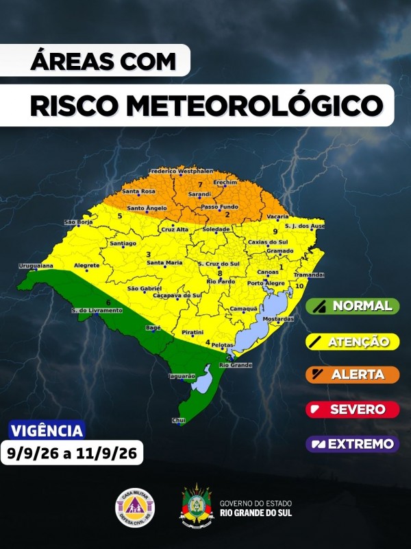 O CENTRO DE MONITORAMENTO DA DEFESA CIVIL DO ESTADO ATUALIZA O PROGN&Oacute;STICO METEOROL&Oacute;GICO PARA OS PR&Oacute;XIMOS DIAS