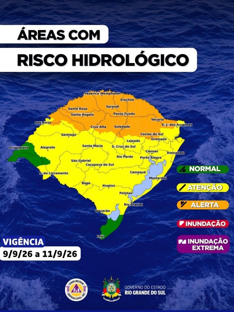 O CENTRO DE MONITORAMENTO DA DEFESA CIVIL DO ESTADO ATUALIZA O PROGN&Oacute;STICO HIDROL&Oacute;GICO PARA OS PR&Oacute;XIMOS DIAS