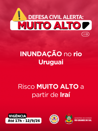 Defesa Civil alerta: INUNDA&Ccedil;&Atilde;O no rio Uruguai. Risco MUITO ALTO a partir de Ira&iacute;