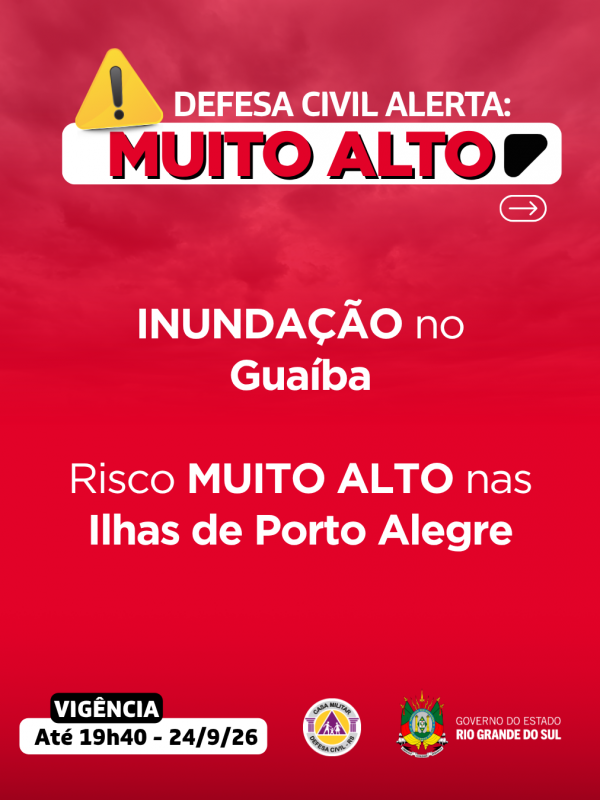 Defesa Civil alerta: INUNDA&Ccedil;&Atilde;O no Gua&iacute;ba. Risco MUITO ALTO nas Ilhas de Porto Alegre.