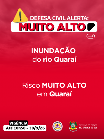 Defesa Civil alerta: INUNDA&Ccedil;&Atilde;O do rio Quara&iacute;. Risco MUITO ALTO em Quara&iacute;
