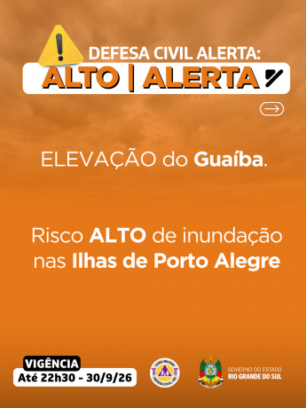 Defesa Civil alerta: eleva&ccedil;&atilde;o do Gua&iacute;ba. Risco ALTO de inunda&ccedil;&atilde;o nas Ilhas de Porto Alegre