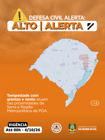 Defesa Civil alerta: condi&ccedil;&atilde;o de ALERTA para tempestades com granizo e vento que atuam nas proximidades da Serra e RMPOA